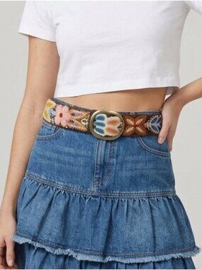 Pistil Embroidered Wool Belt Hand Made In Peru Size Medium Statement Belt Floral